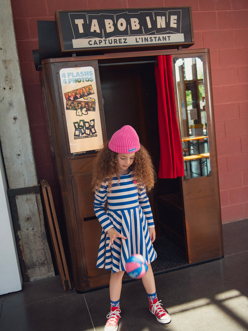 Vestido riscado rosa e azul para meninas