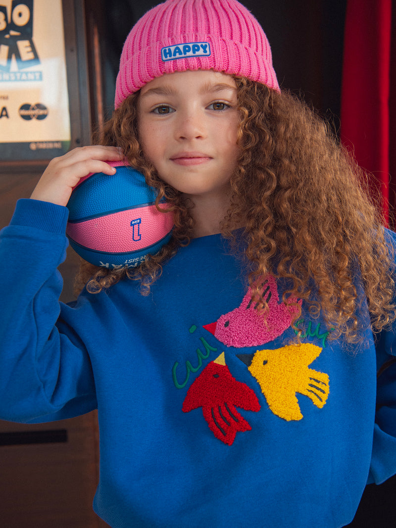Sweatshirt azul com animação de pássaros para meninas