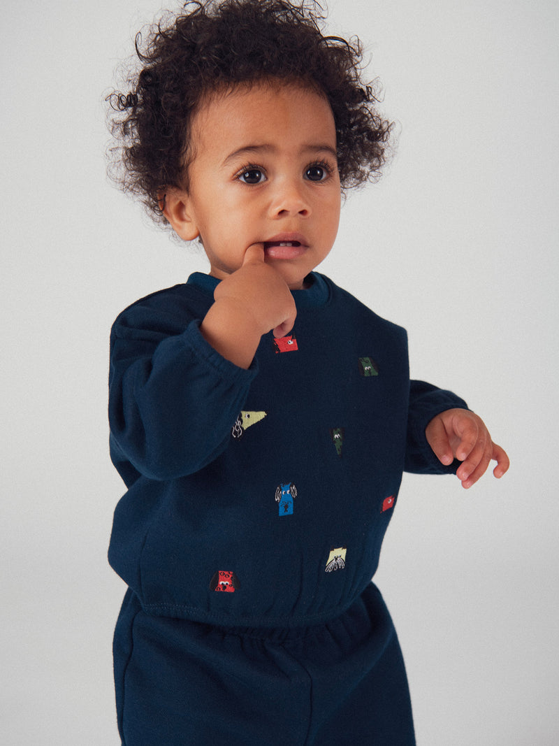 Conjunto de sweatshirt e calças azul marinho "ARTY SCHOOL" para menino bebé