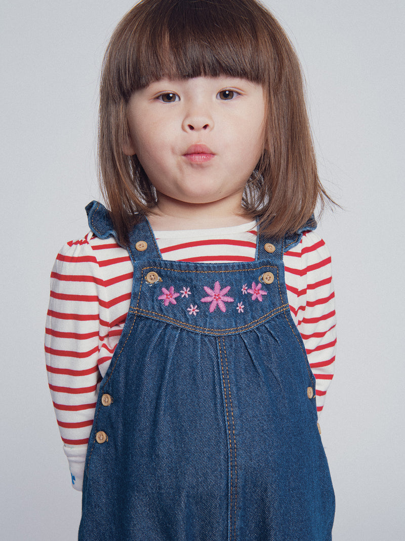 T-shirt reversível ecru e riscada "ARTY SCHOOL" para bebé menina