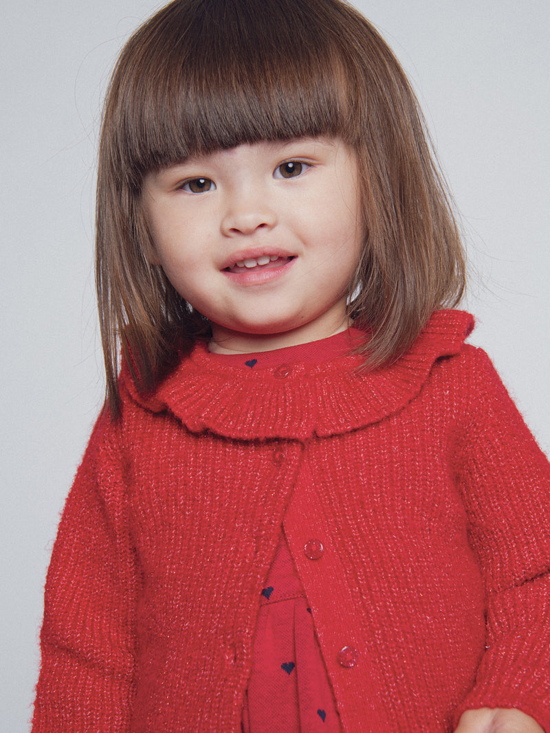 Cardigan vermelho com gola para menina