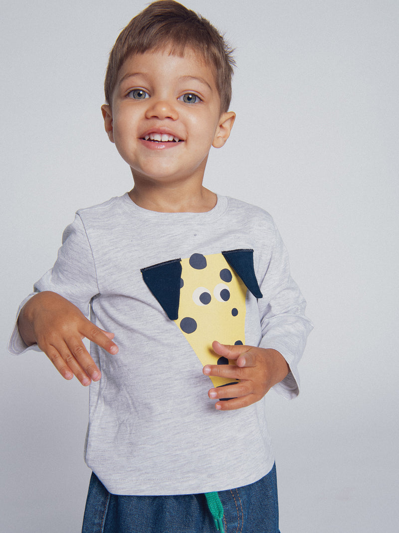 T-shirt cinza melange "ARTY SCHOOL" para bebé rapaz