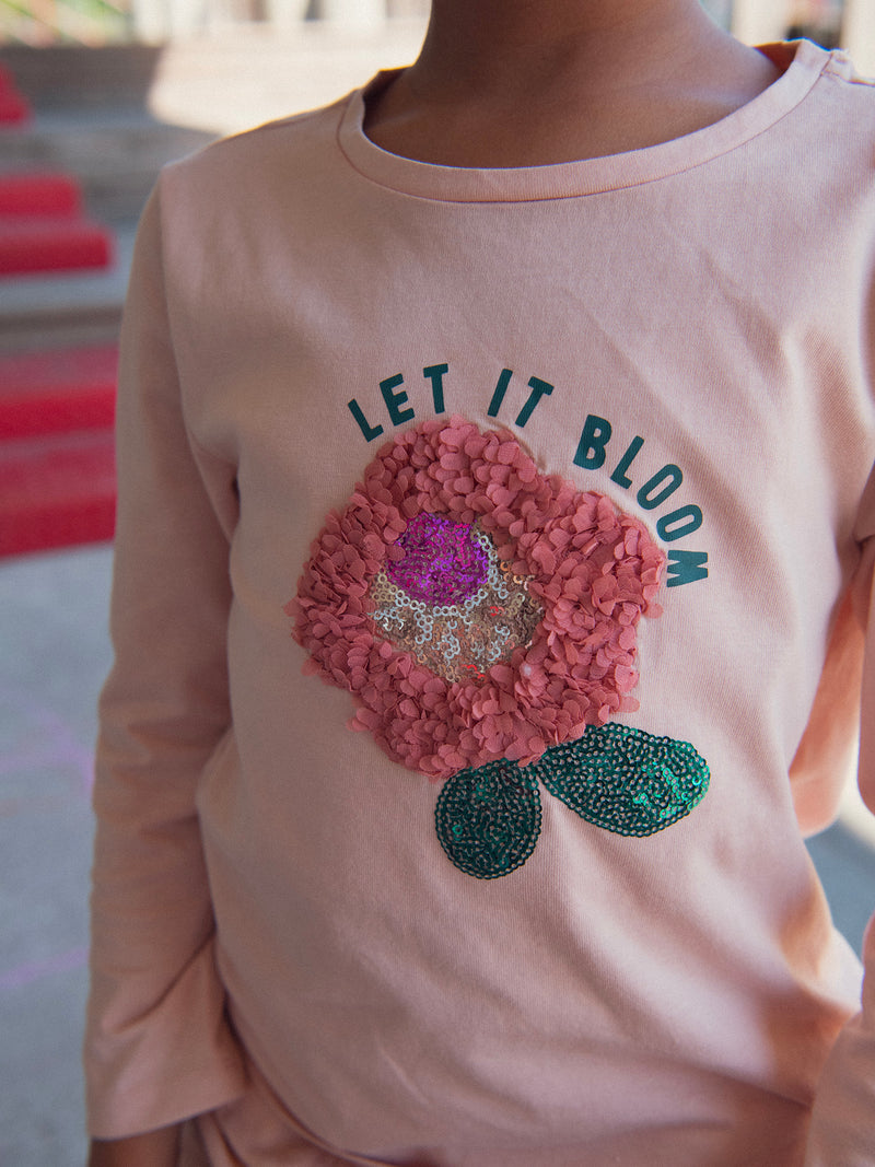 T-shirt rose à animation fleur 3D et sequins pour fille