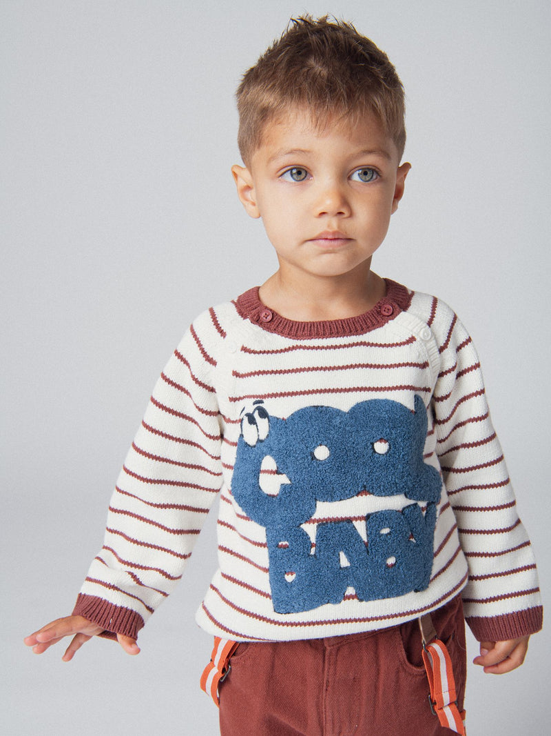 Pull marinière écru et morgon "Cool Baby" pour bébé garçon