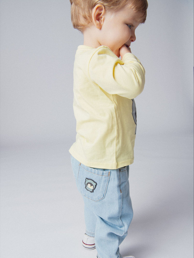 Jean doublé micro-polaire avec badge pingouin pour bébé garçon