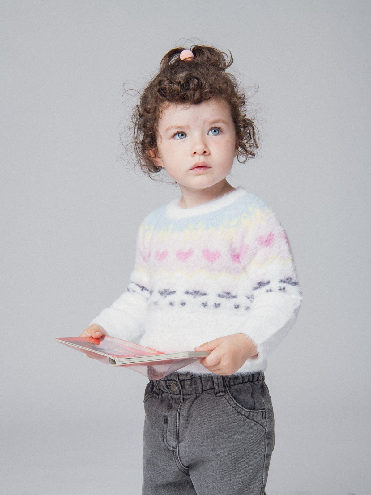 Pullover de malha suave com padrão jacquard para bebé menina
