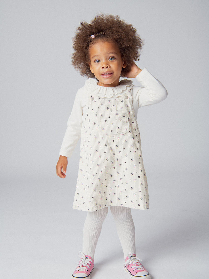 Robe salopette en velours côtelé imprimé fleurs pour bébé fille