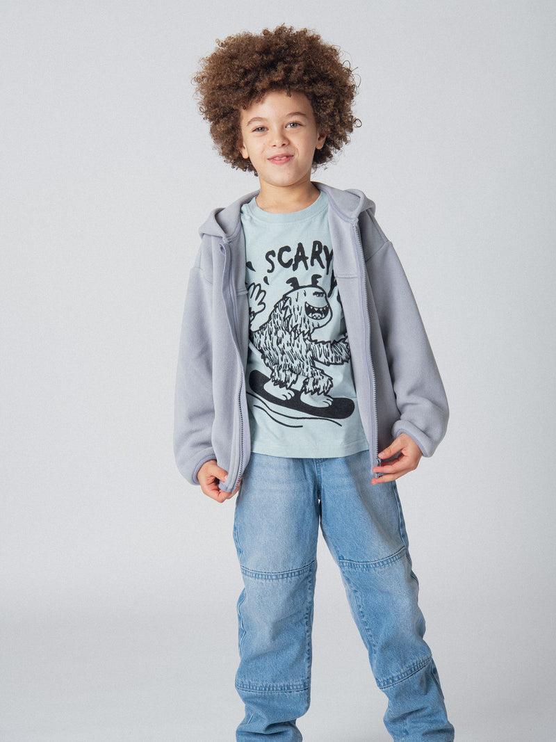 Jeans forrado a micropolar com inserções para menino