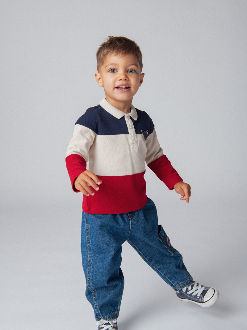 Jean souple en denim avec badge renard pour bébé garçon