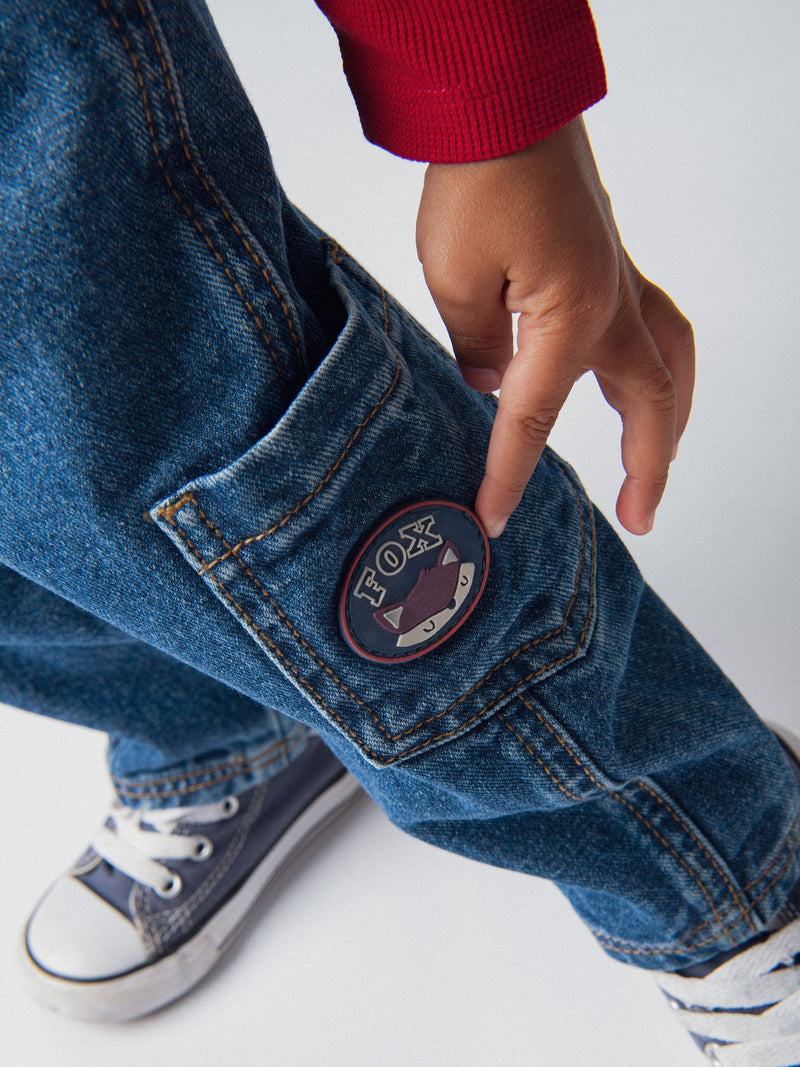 Jean souple en denim avec badge renard pour bébé garçon