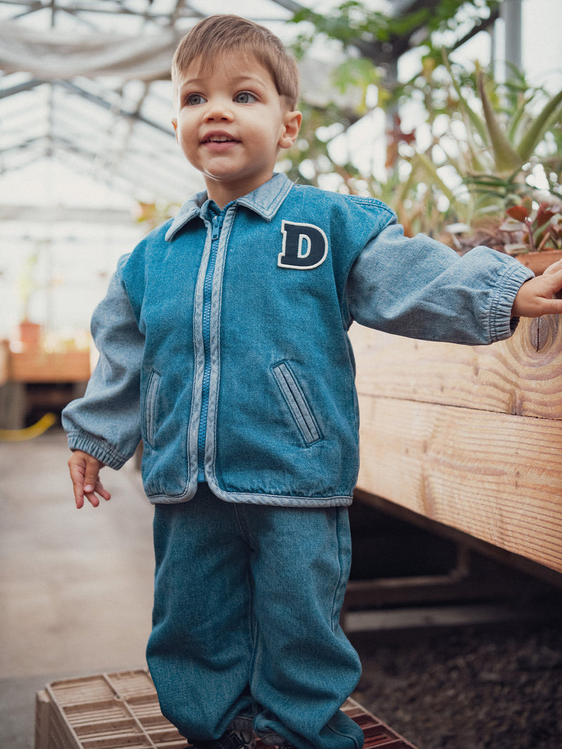 Bomber em denim com patch "D" para bebé rapaz