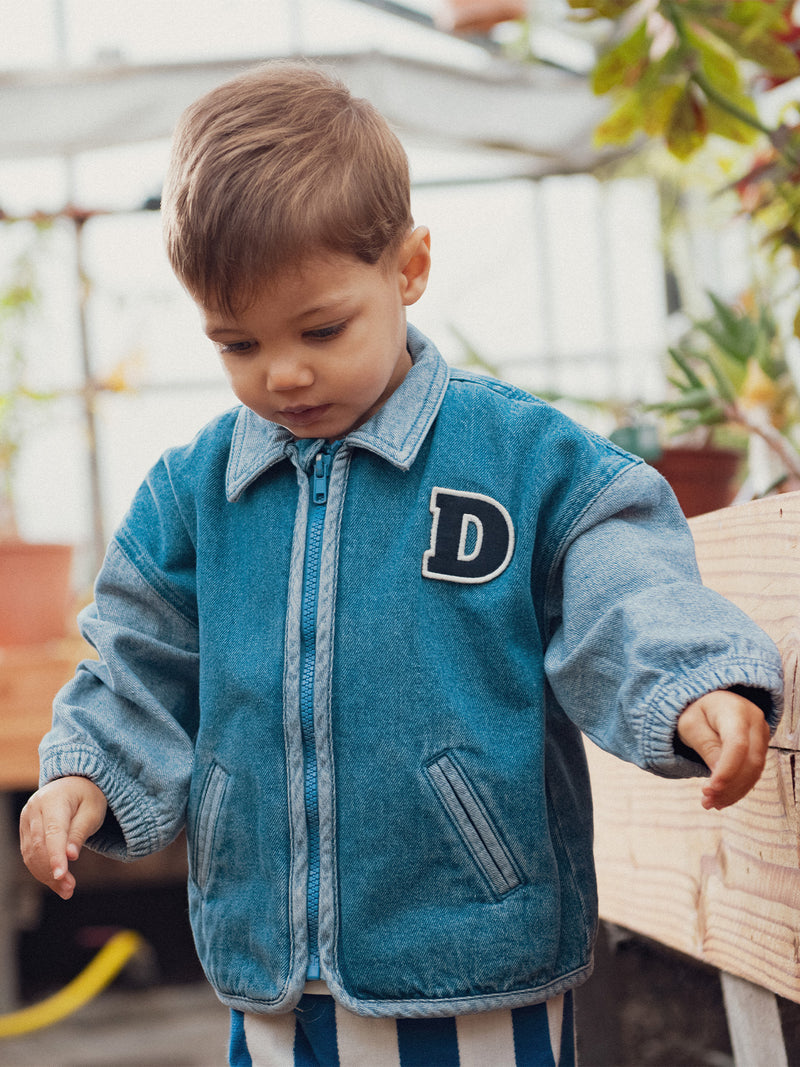 Bomber em denim com patch "D" para bebé rapaz