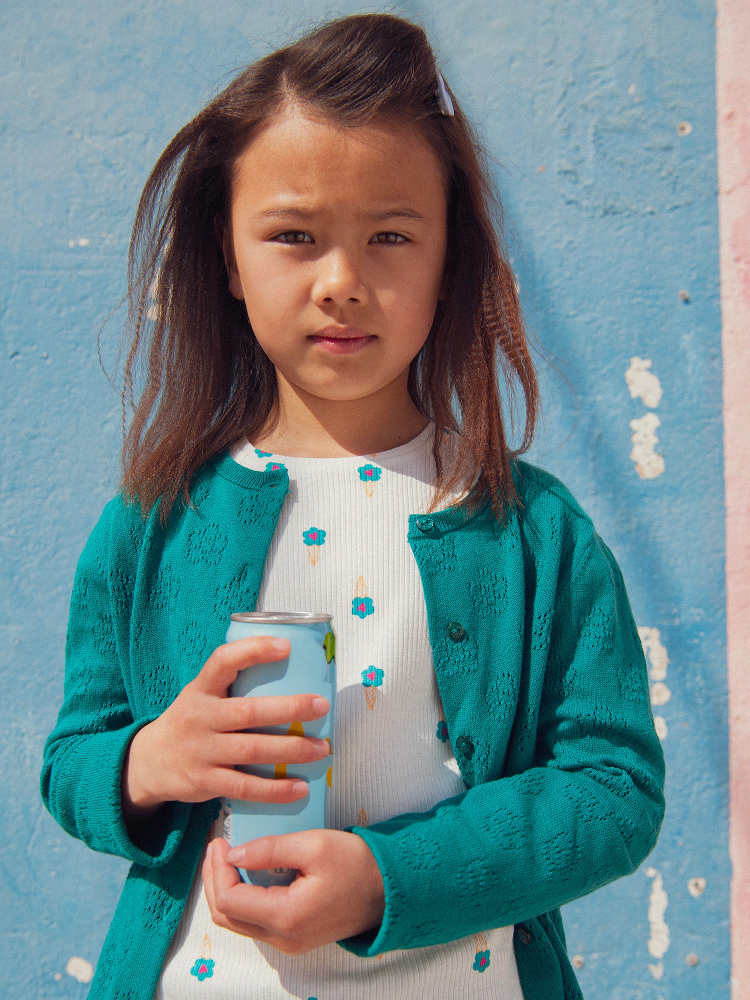 Cardigan vert en pointelle fleur pour fille