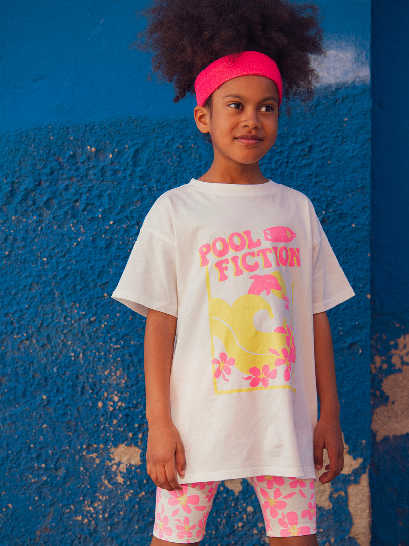 T-shirt oversized ecru animação praia para meninas