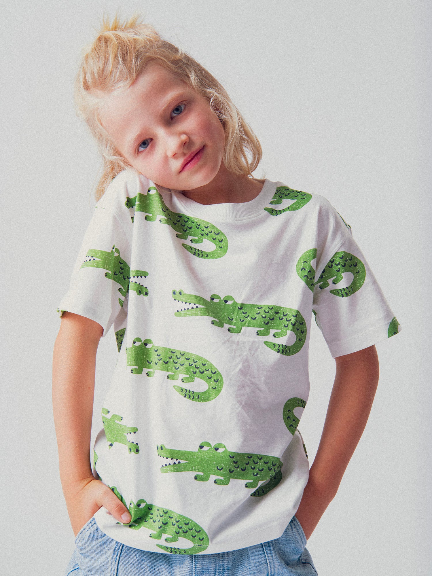 T-shirt de Mangas Curtas Ecru com Estampa de Crocodilos para Menino