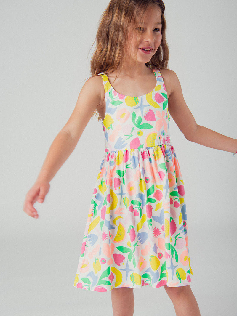 Robe à bretelles imprimé fruits multicolores pour fille