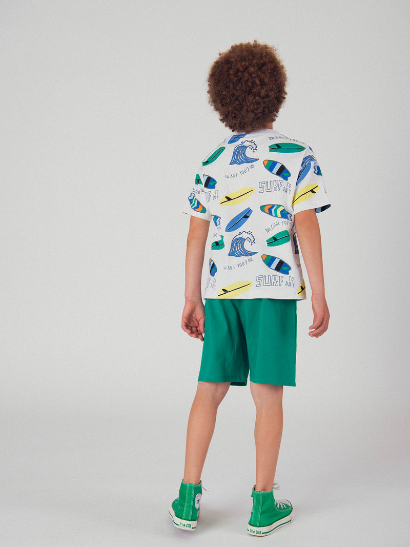 Ensemble t-shirt blanc et short vert avec imprimé pour garçon
