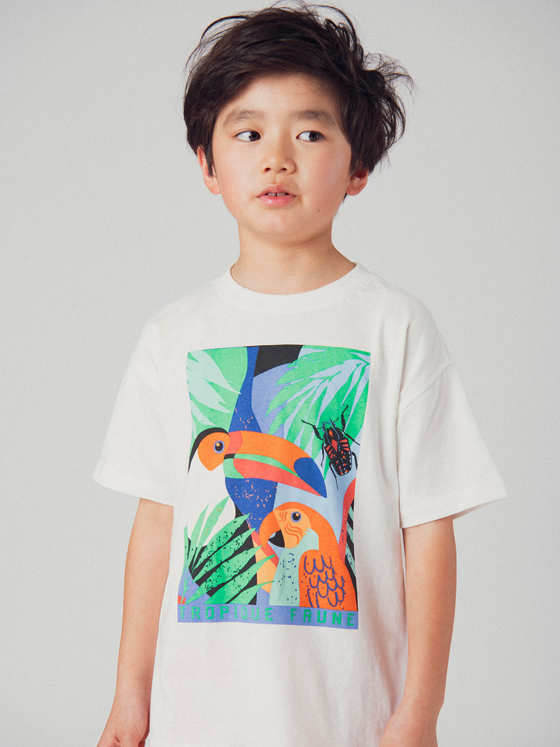 Ensemble t-shirt écru et short rouge avec animation pour garçon
