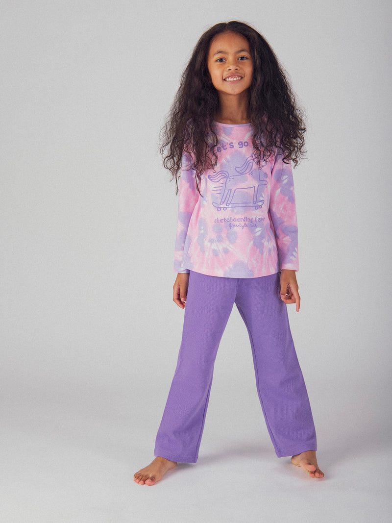 Pyjama tie-dye violet à motif "Poney Skateboarding Fever" pour enfant fille