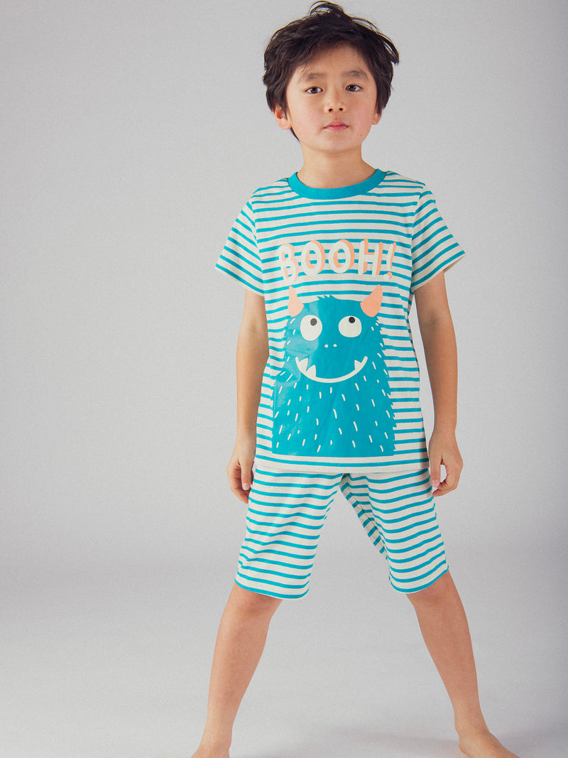 Pyjama court phosphorescent à rayures et motif "Monstre Rigolo" pour enfant garçon