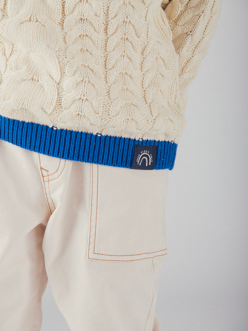 Pullover Bege com Detalhes Azuis para Meninos