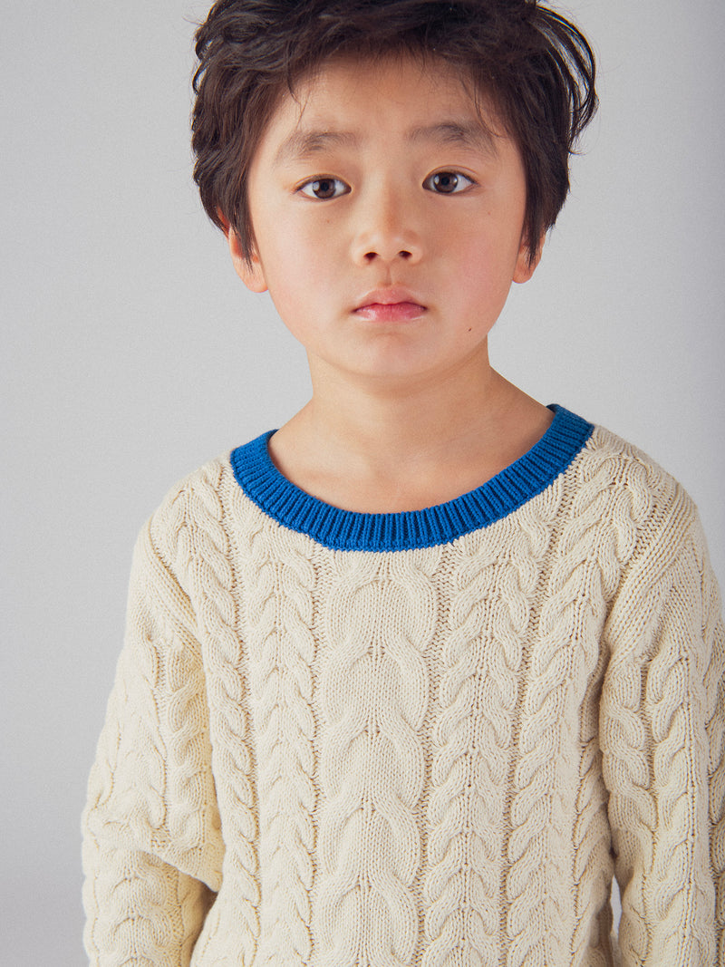 Pullover Bege com Detalhes Azuis para Meninos