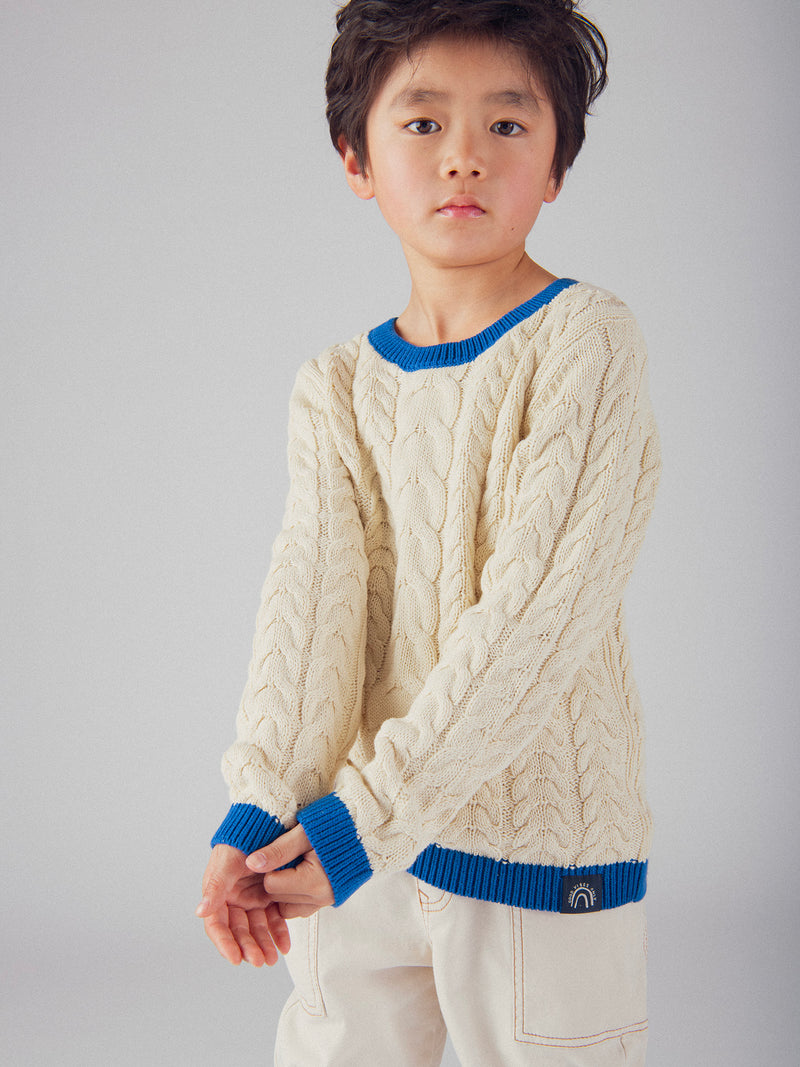 Pullover Bege com Detalhes Azuis para Meninos
