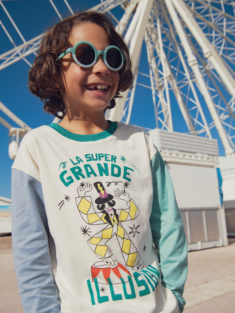 T-shirt colorblock com animação de circo para meninos