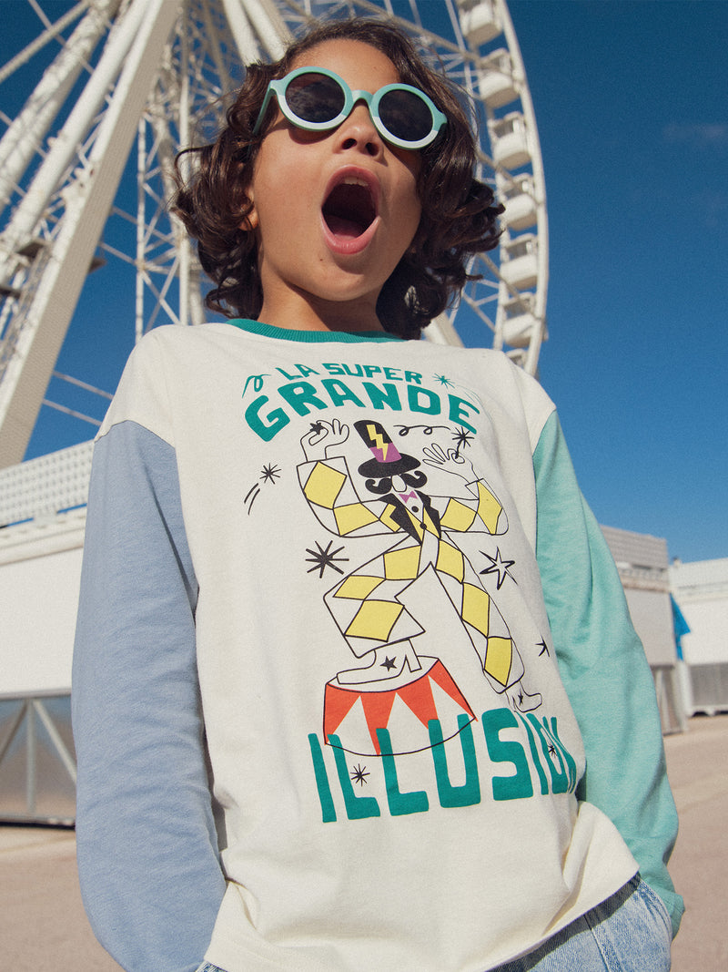 T-shirt colorblock com animação de circo para meninos