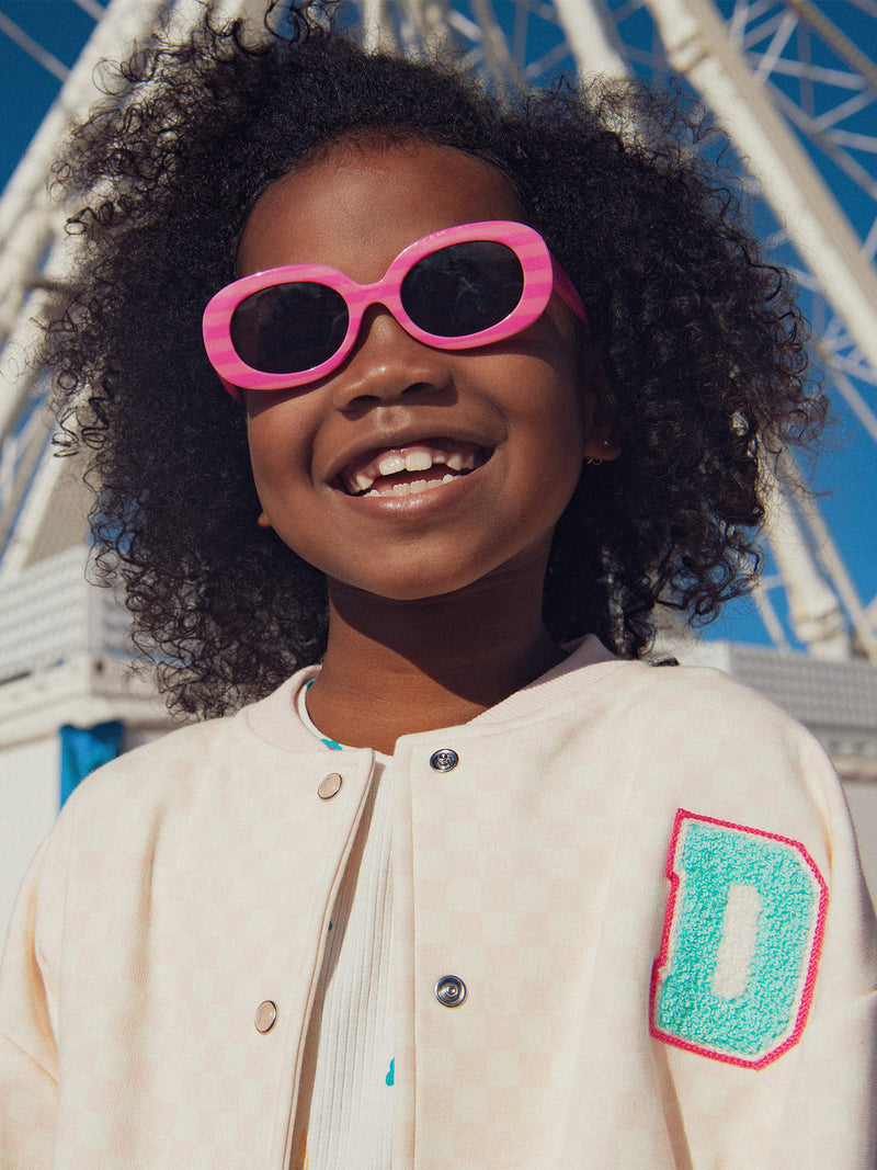 Casaco teddy xadrez rosa e creme para meninas