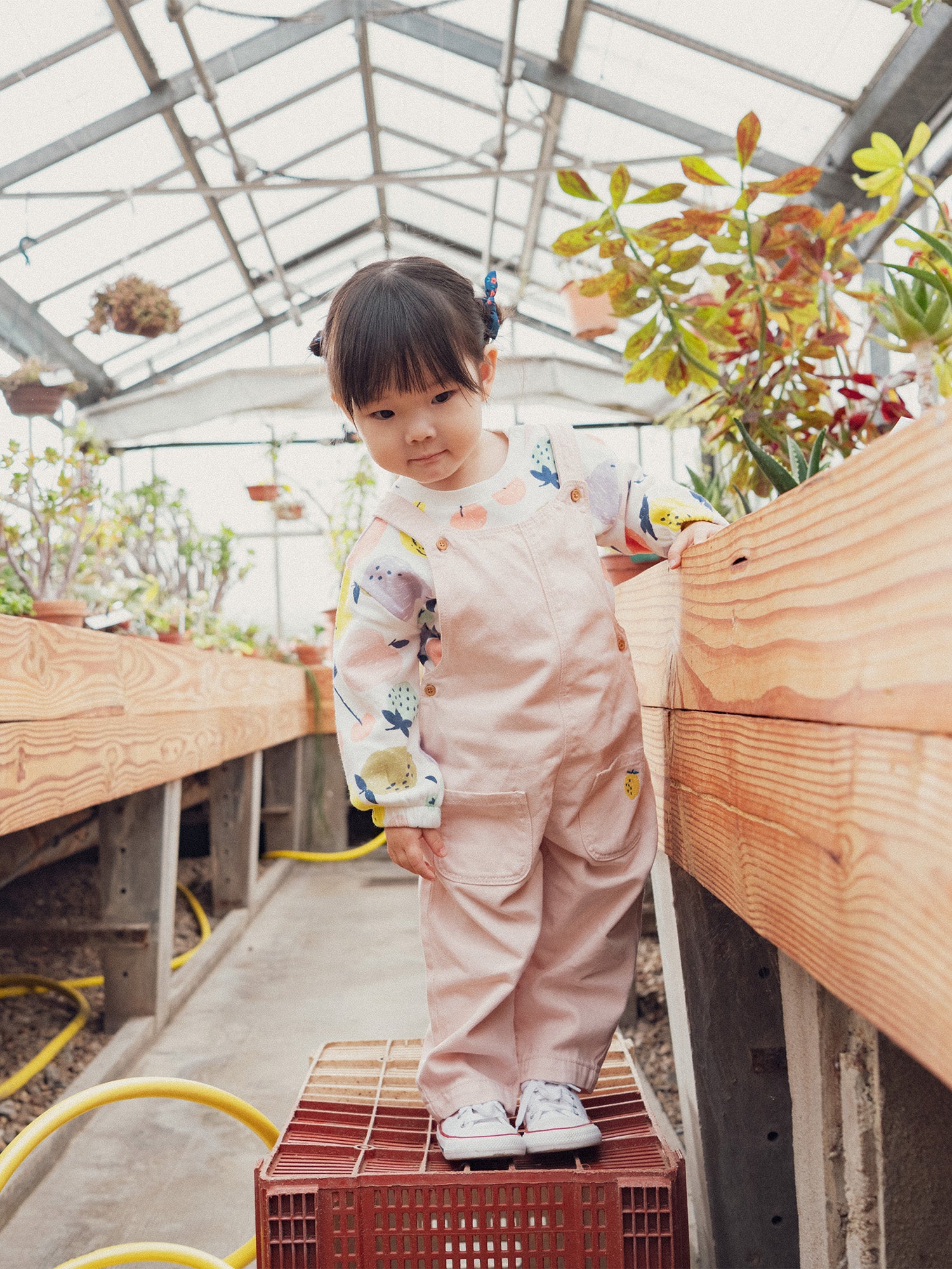 Salopete rosa vintage com bordado de lima para bebés meninas