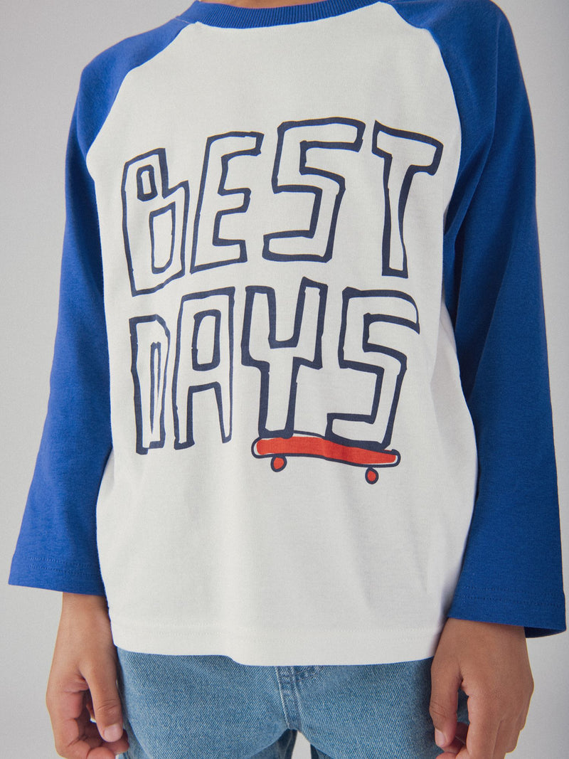 T-Shirt de Mangas Longas Azul e Branco para Rapaz