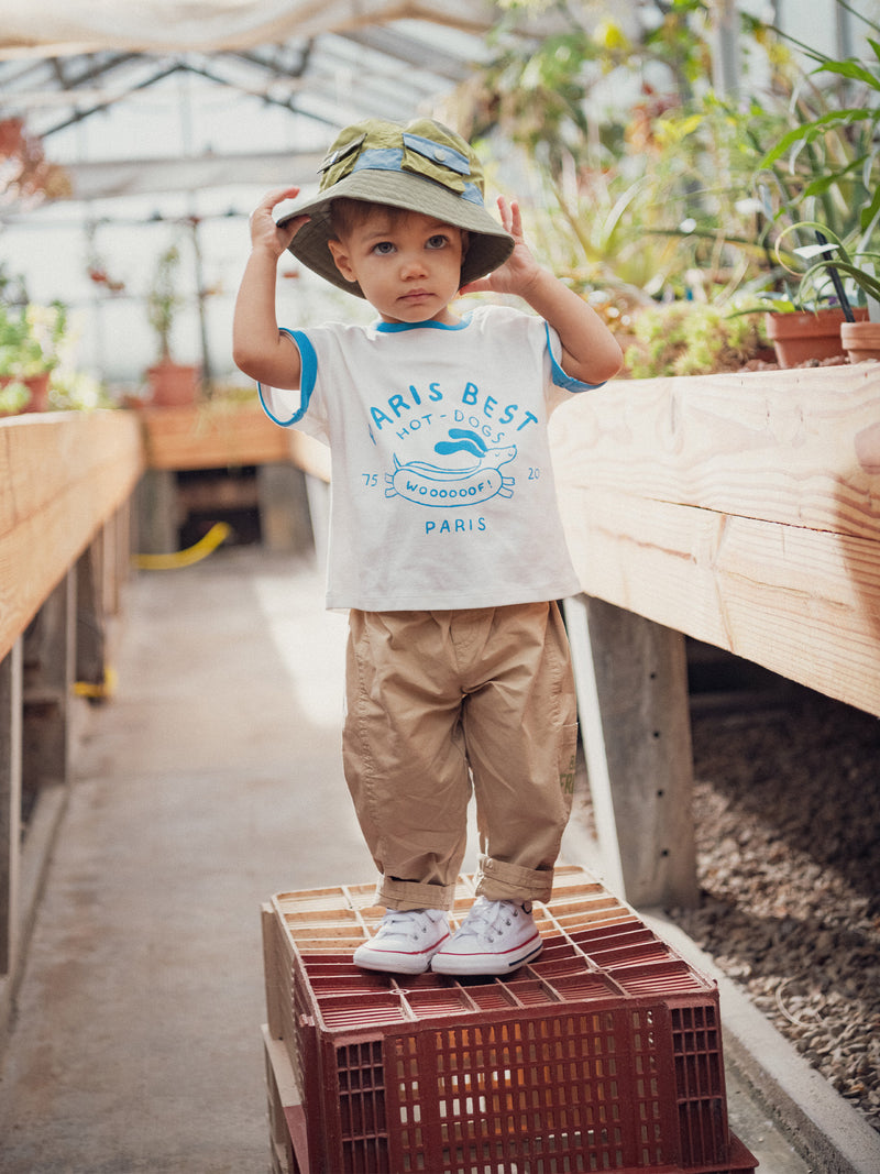 T-shirt ecru de manga curta com estampa "Paris Hot-Dogs" para bébé menino