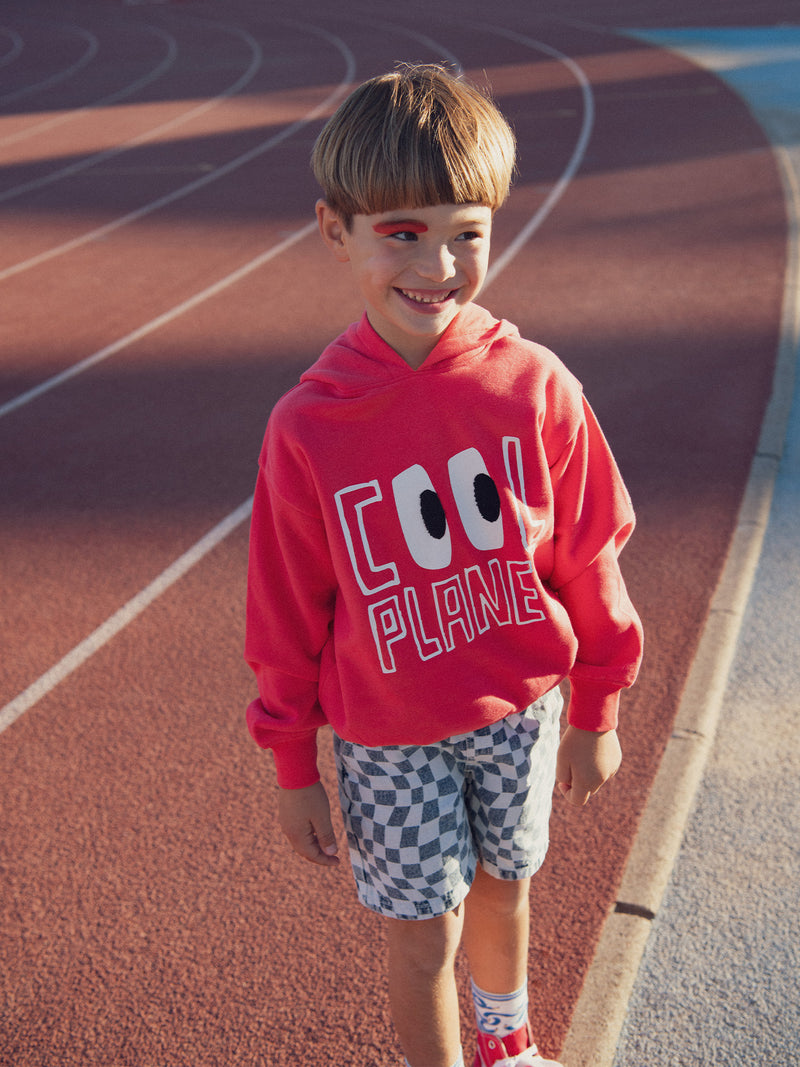 Sweatshirt vermelho com animação e capuz para rapazes