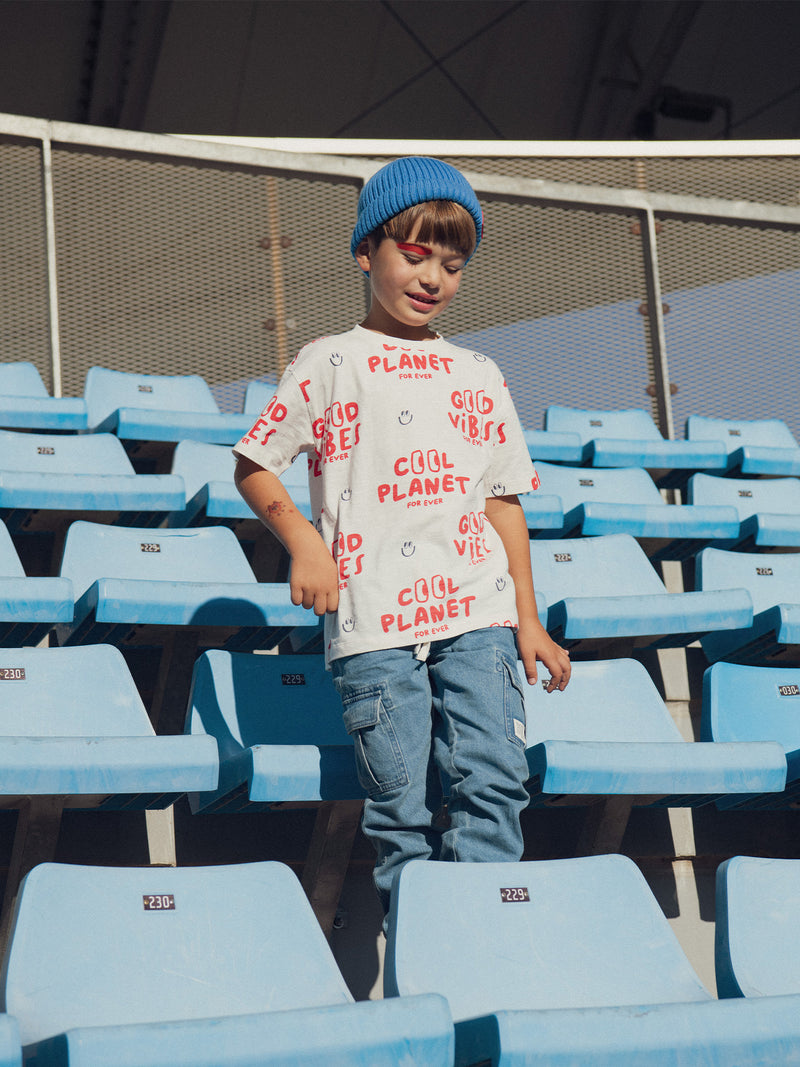 T-shirt Ecru de Mangas Curtas para Rapazes
