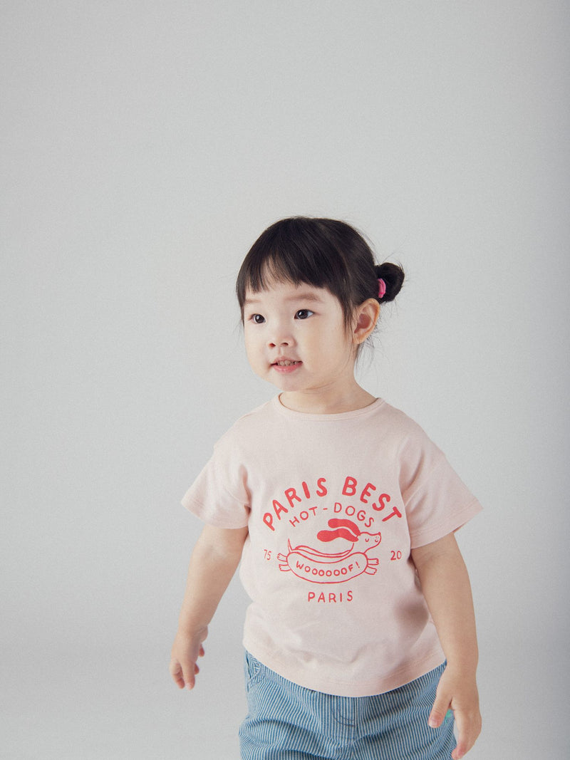 T-shirt rosa com motivo "Paris Hot-Dogs" para bebê rapariga
