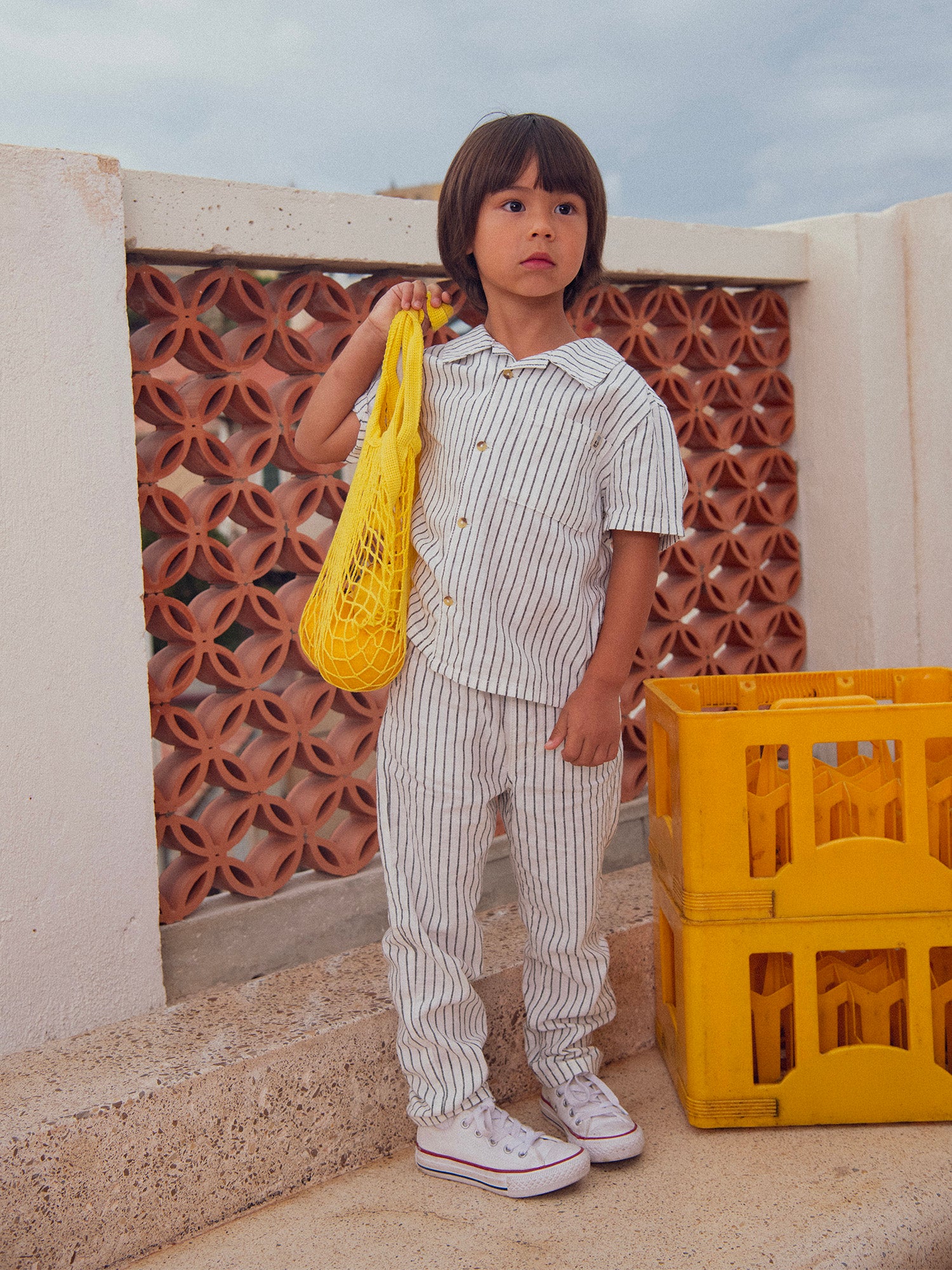 Chemise manches courtes écrue à rayures  pour garçon