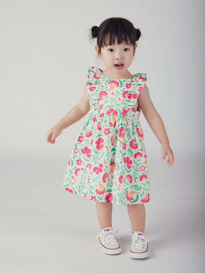 Vestido de Flores com Babados e Bloomers Correspondentes para Menina