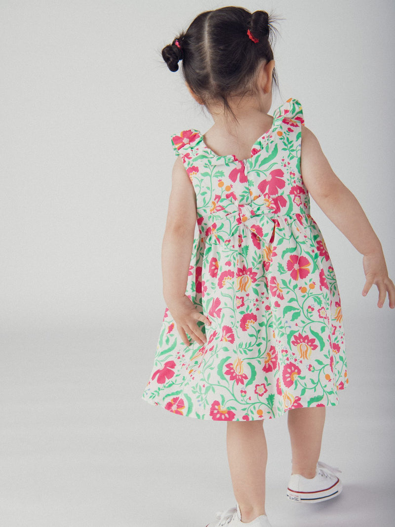 Vestido de Flores com Babados e Bloomers Correspondentes para Menina