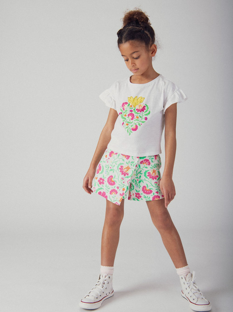 Calções brancos com estampado floral para meninas