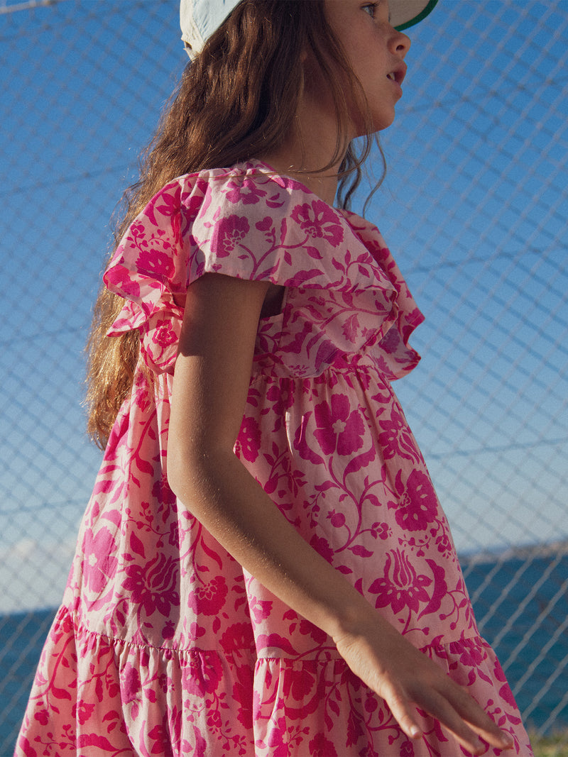 Vestido rosa com estampa floral para meninas