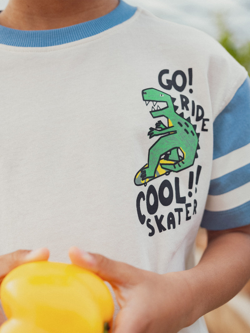 T-shirt ecru com animação de dinossauro para rapazes