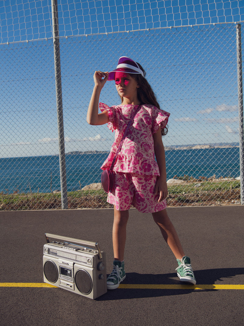 Short Rosa com Estampado Floral para Meninas