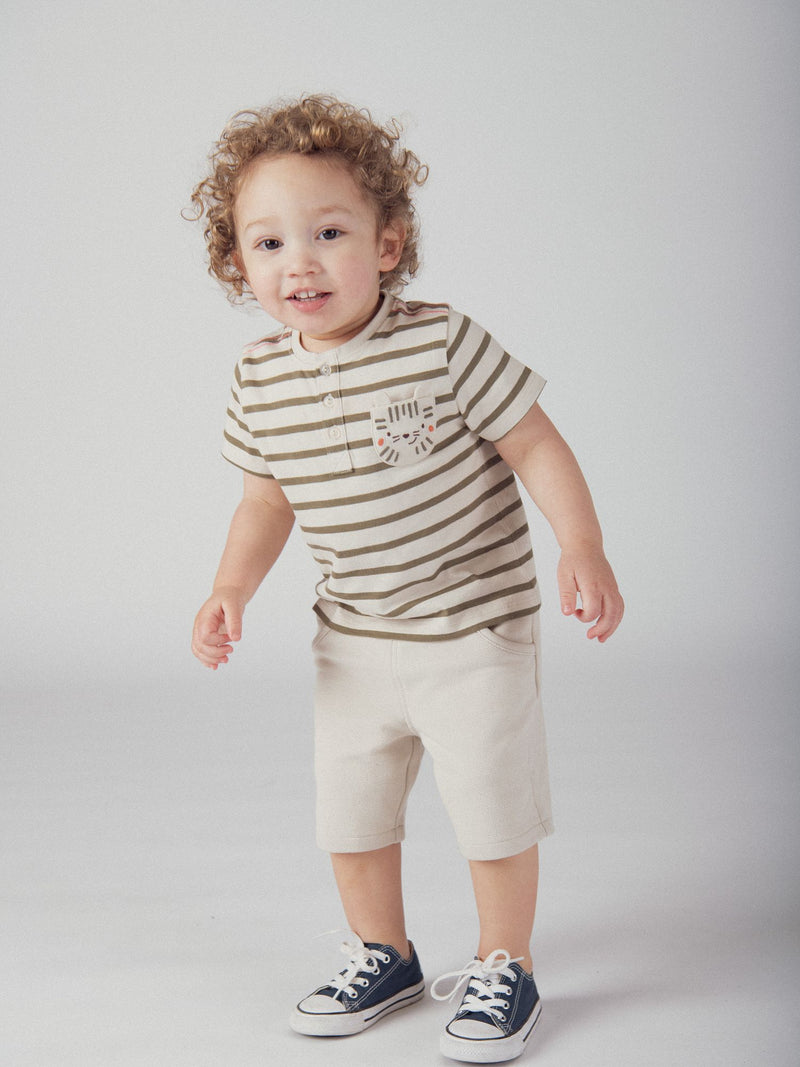 T-shirt riscada bege "Tigre" para menino bebé