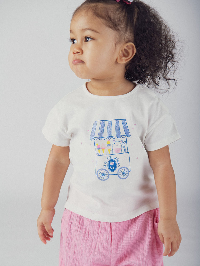 T-Shirt ecru "Vendedor de gelados" para menina