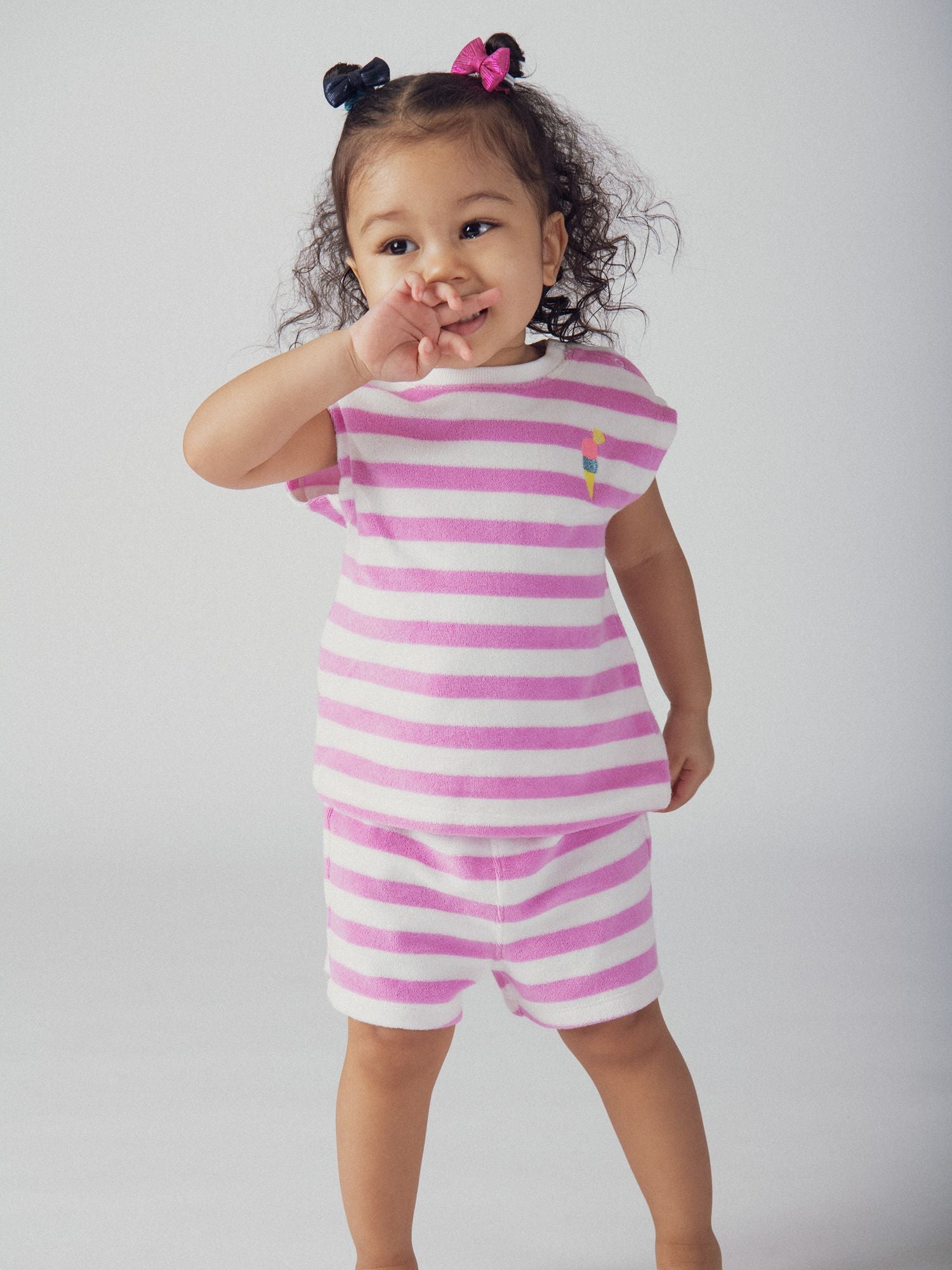 Conjunto Listrado Rosa e Branco para Bebé