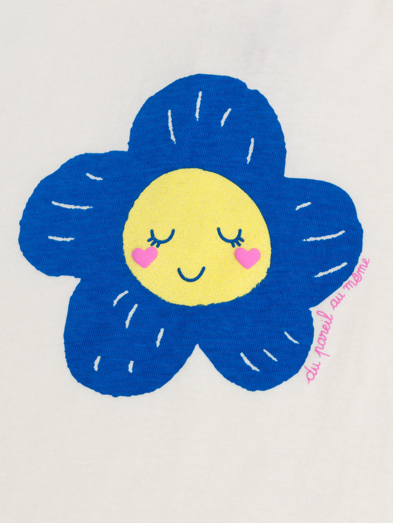 T-shirt ecru com motivo de flor para menina