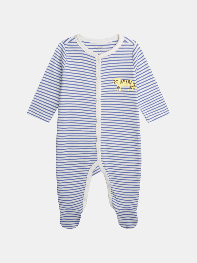 Pijama raiado com impressão de tigre para bebê menino