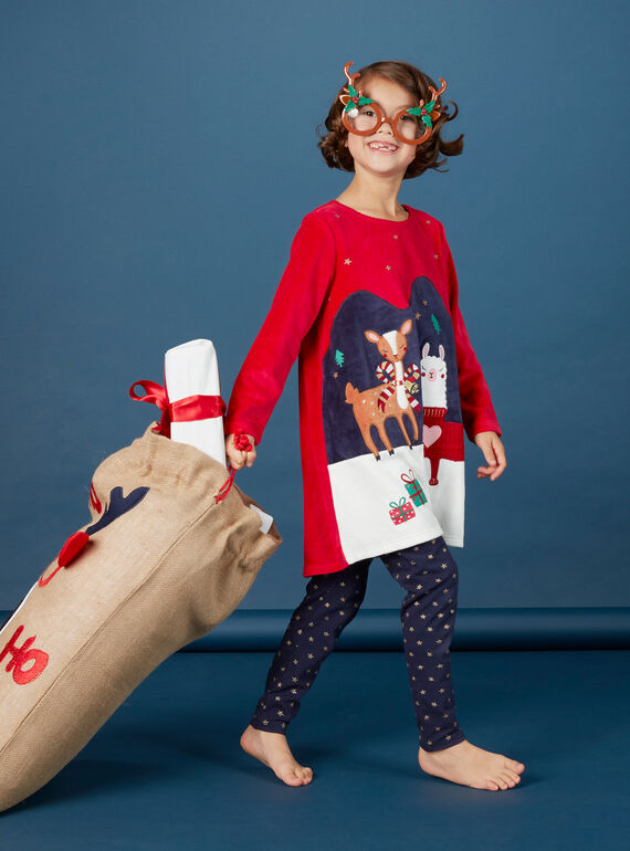 Camisa de noite menina padrão Natal com leggings KEFACHULAM / 20WH11R1CHNF529