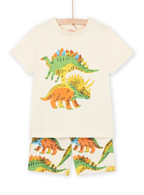 Conjunto T-shirt e bermudas creme com padrão e estampado de dinossauros ROPLAENS2 / 23S902P4ENSA002